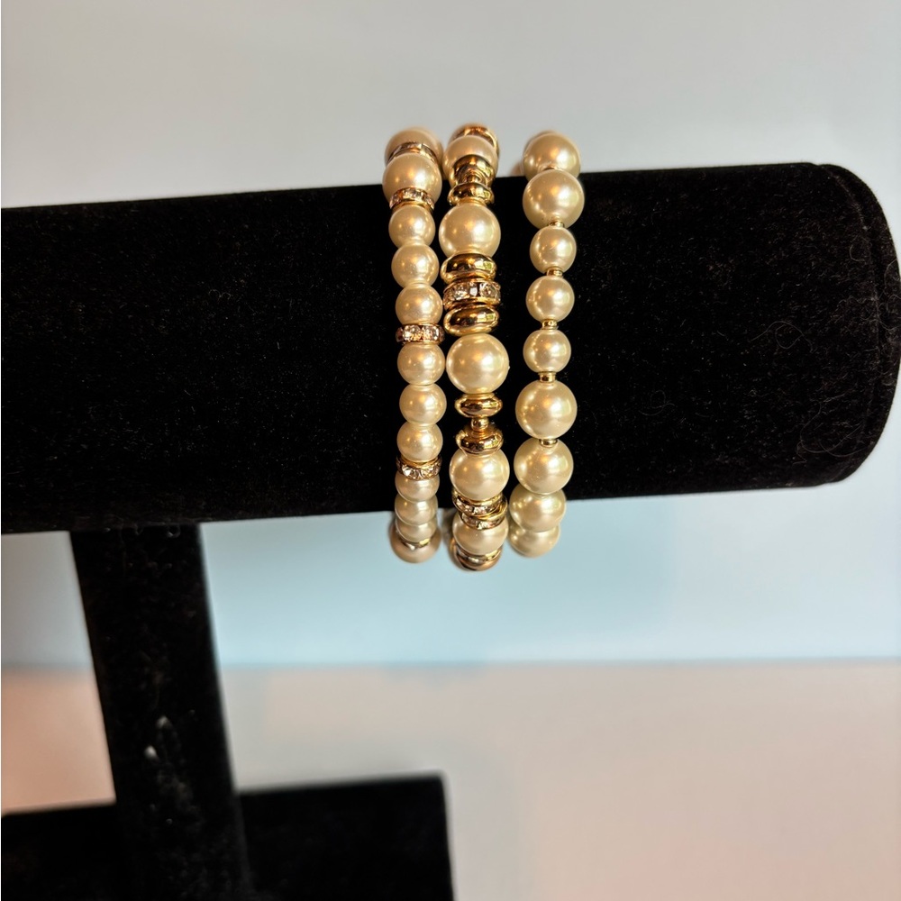 Anne Klein Pearl and Gold-Tone Bead Stretch Bracelet Set